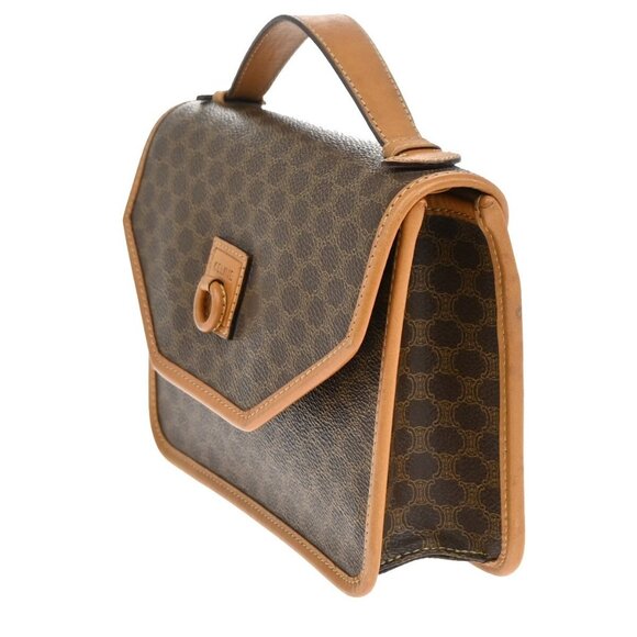 CELINE Logo Macadam Pattern Hand Bag PVC Leather Brown Gold Italy - Picture 6 of 16